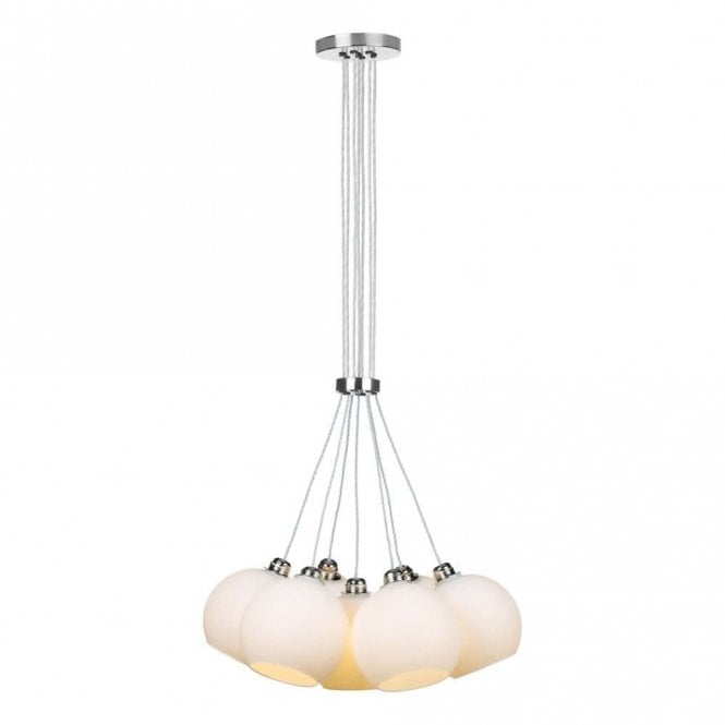 Apollo Seven Light Pendant In Polished Chrome Complete With Opal Glass