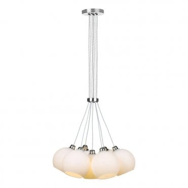 Apollo Seven Light Pendant In Polished Chrome Complete With Opal Glass