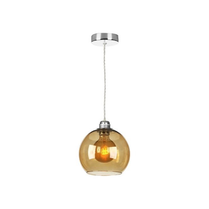 Apollo Single Pendant In Chrome Complete with Amber Glass
