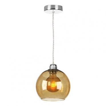 Apollo Single Pendant In Chrome Complete with Amber Glass