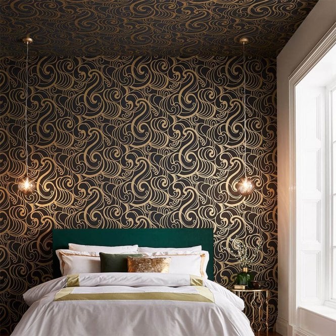 Barbara Hulanicki  Hula Swirl Gold Noir Wallpaper 105273