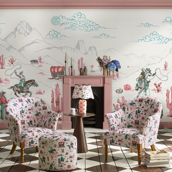 Cath Kidston Cowgirls Pink Fixed Size Mural 2.50 x 4M