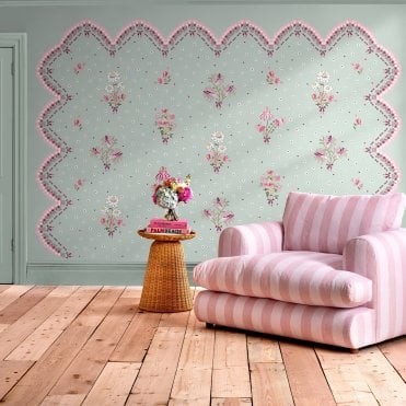 Cath Kidston Stitch In Time Green Fixed Size Mural 2.50 x 4M