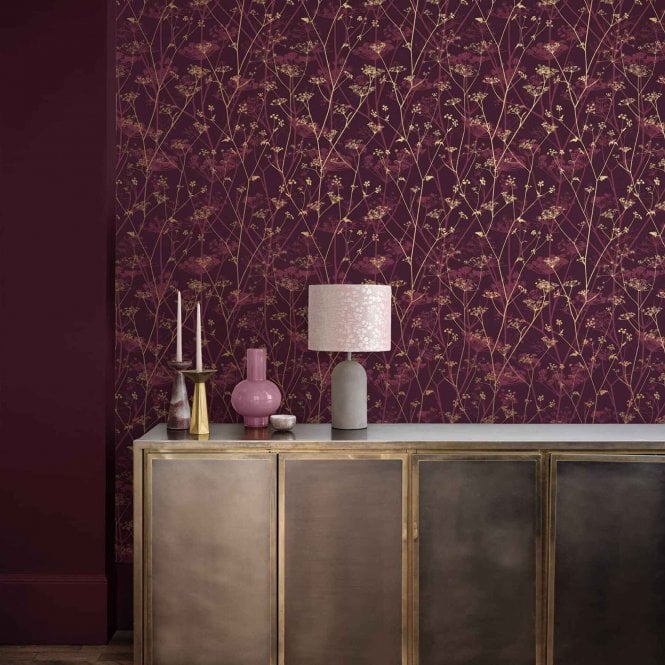 Clarissa Hulse  Wild Chervil Damson & Gold Wallpaper 120397