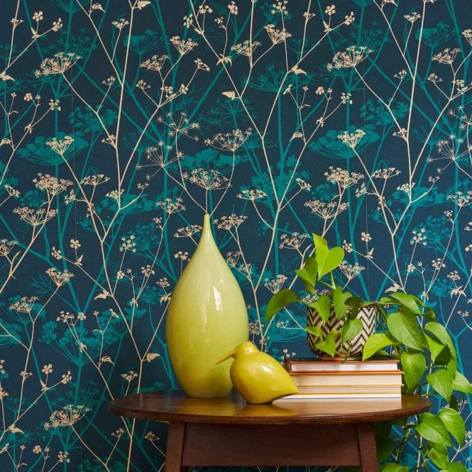Clarissa Hulse  Wild Chervil Kingfisher & Gold Wallpaper 120394