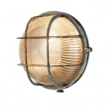 Admiral Round Bulkhead Indoor & Outdoor Wall Light IP64 Antique Brass