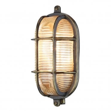 Admiral Small Oval Wall Bulkhead Antique Brass IP64