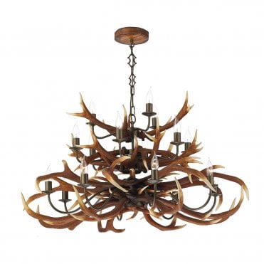 David Hunt Lighting Antler 17 Light Tiered Pendant Rustic