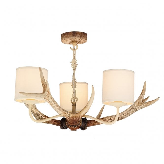 David Hunt Lighting Antler 3 Light Bleached Pendant Complete With Shades