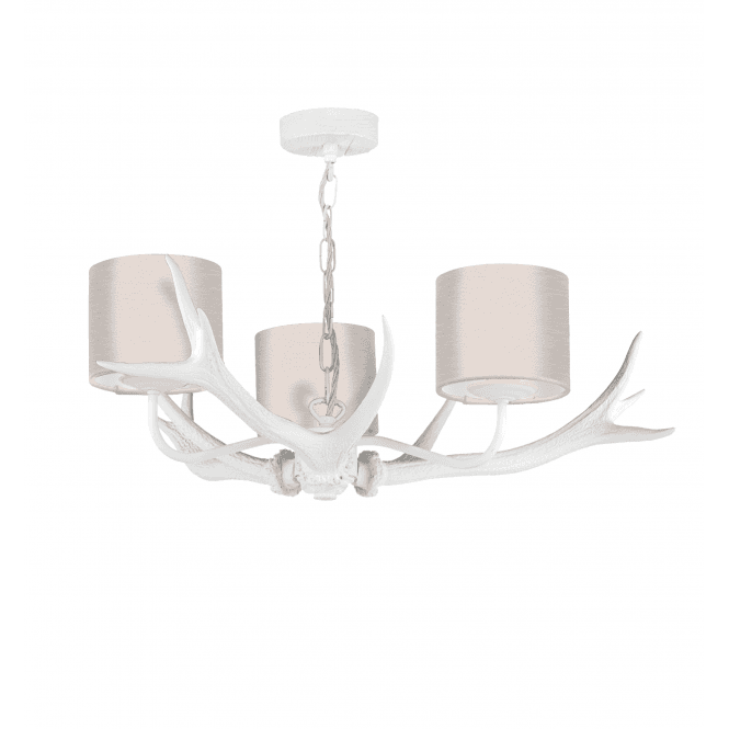David Hunt Lighting Antler 3 Light Pendant White With Limestone /White Silk Shades