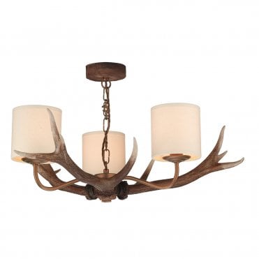 Antler 3 Light Rustic Pendant Complete With Shades