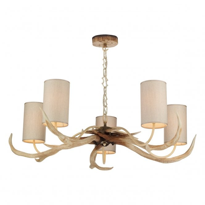 David Hunt Lighting Antler 5 Light Bleached Pendant Complete With Shades