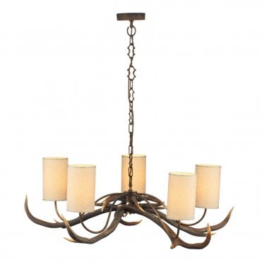Antler 5 Light Rustic Pendant Complete With Shades