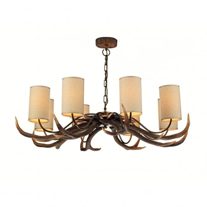 David Hunt Lighting Antler 8 Light Rustic Pendant Complete With Shades