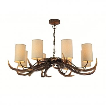 Antler 8 Light Rustic Pendant Complete With Shades