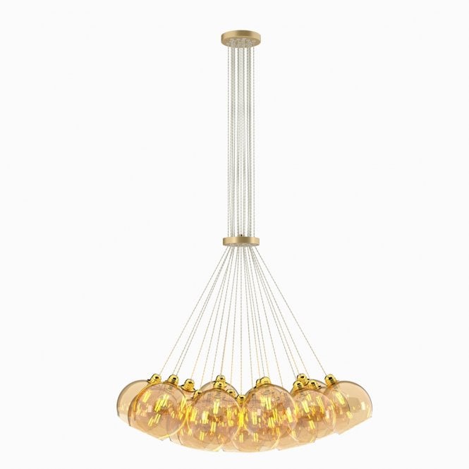 David Hunt Lighting Apollo 19 Light Pendant Butter Brass Amber