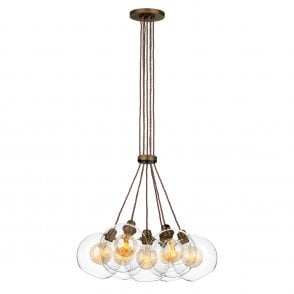 David Hunt Lighting Apollo Seven Light Pendant In Antique Brass Complete With Clear Glass