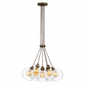 David Hunt Lighting Apollo Seven Light Pendant In Antique Brass Complete With Clear Glass
