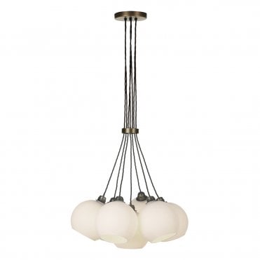 Apollo Seven Light Pendant In Antique Brass Complete With Opal  Glass