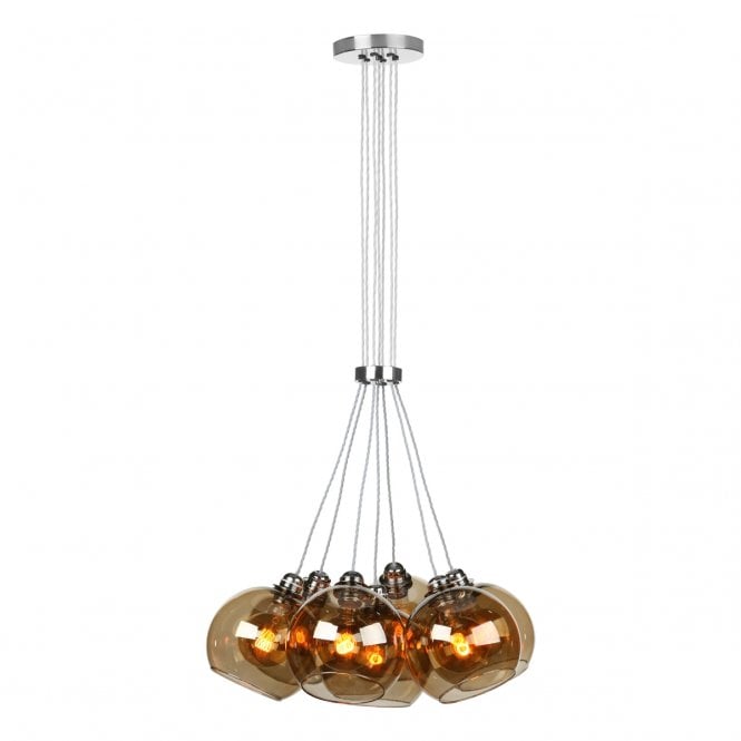 David Hunt Lighting Apollo Seven Light Pendant In Butter Brass Complete With Amber Glass