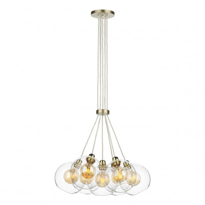 David Hunt Lighting Apollo Seven Light Pendant In Butter Brass Complete With Clear Glass