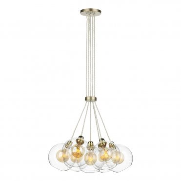 Apollo Seven Light Pendant In Butter Brass Complete With Clear Glass