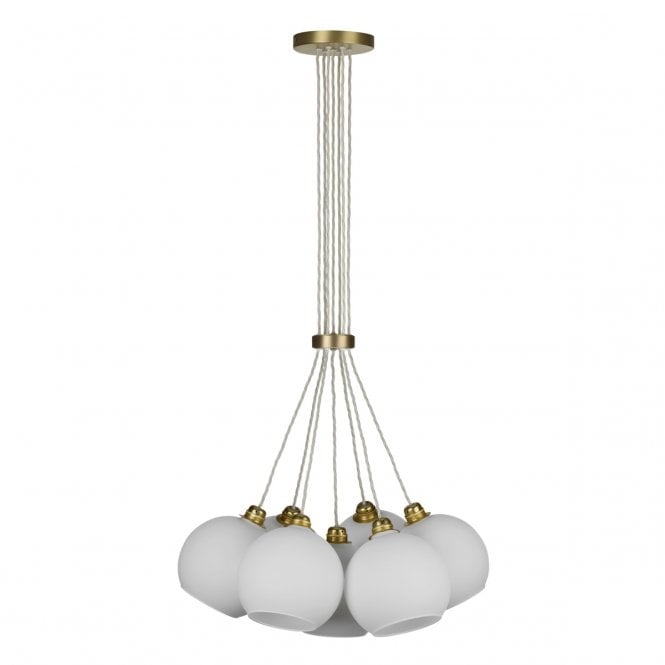 David Hunt Lighting Apollo Seven Light Pendant In Butter Brass Complete With Opal Glass