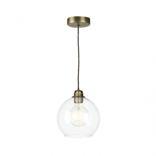 David Hunt Lighting Apollo Single Pendant In Antique Brass Complete with Clear Glass
