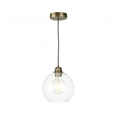 Apollo Single Pendant In Antique Brass Complete with Clear Glass