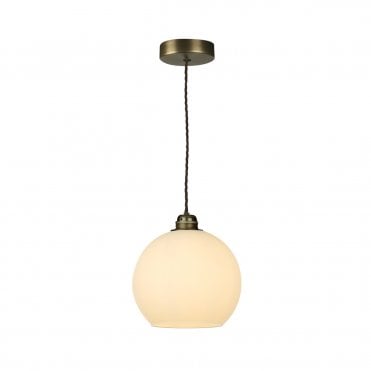 Apollo Single Pendant In Antique Brass Complete with Opal Glass