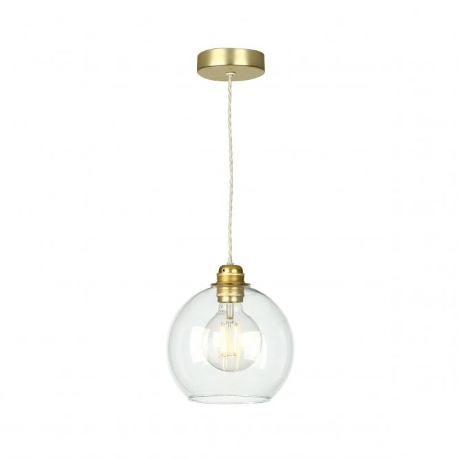 David Hunt Lighting Apollo Single Pendant In Butter Brass Complete with Clear Glass