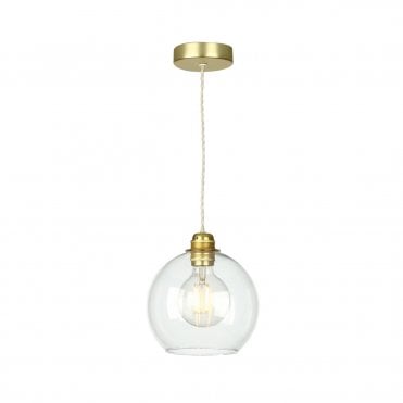 Apollo Single Pendant In Butter Brass Complete with Clear Glass