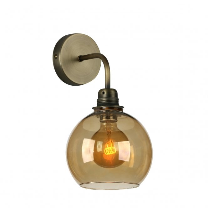 David Hunt Lighting Apollo Single Wall Light In Antique Brass Complete with Amber Glass