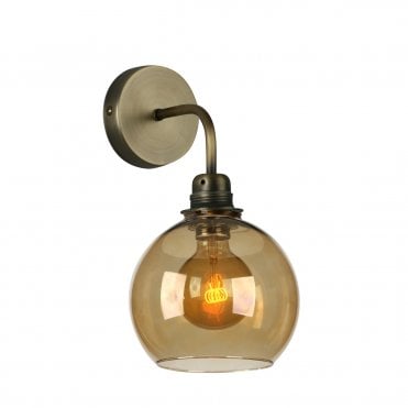 Apollo Single Wall Light In Antique Brass Complete with Amber Glass