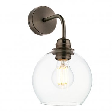 Apollo Single Wall Light In Antique Brass Complete with Clear Glass