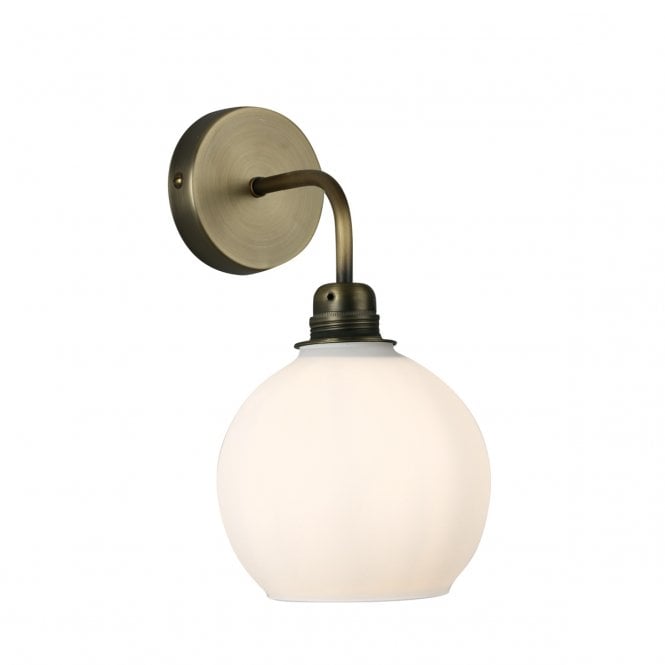 David Hunt Lighting Apollo Single Wall Light In Antique Brass Complete with Opal Glass