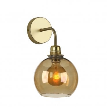 Apollo Single Wall Light In Butter Brass Complete with Amber Glass