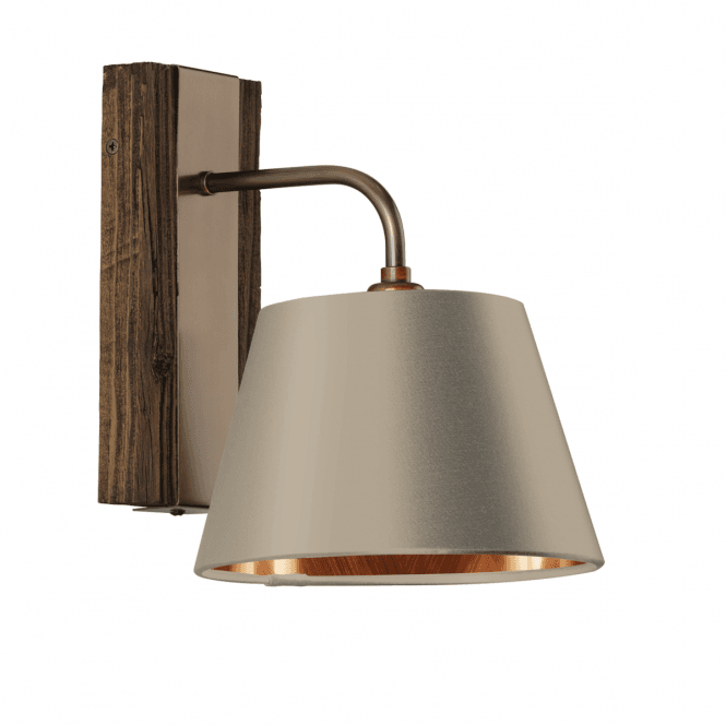 David Hunt Lighting Aspen 1 Light Wall Wood Effect with Almond Cream/Bronze Shade