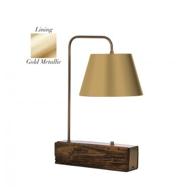 Aspen Table Lamp Wood Effect with Marigold Satin Silk Shade/Gold Inner