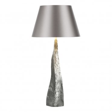 Aztec Table Lamp In Pewter & 35cm Bespoke Seal Satin Silk Shade/Silver Inner