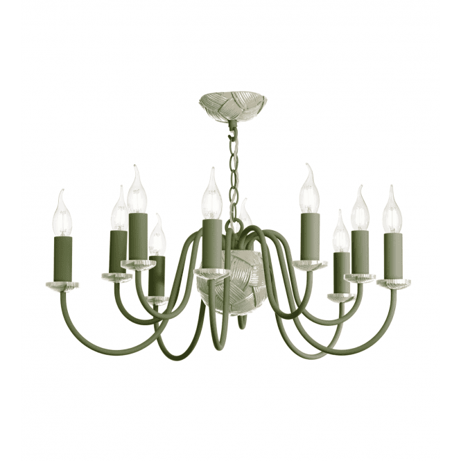 David Hunt Lighting Bodkin 10 Light  Pendant in Bespoke Gloss Pebble & Matt Juniper Green