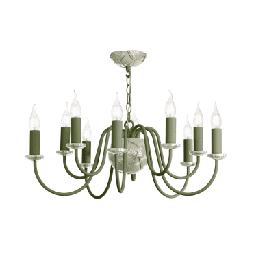 Bodkin 10 Light  Pendant in Bespoke Gloss Pebble & Matt Juniper Green