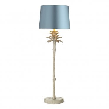 Cabana Table Lamp Cream Gold Finish & Bespoke 20cm Tapered Drum Air Force Blue Satin Silk shade /White inner