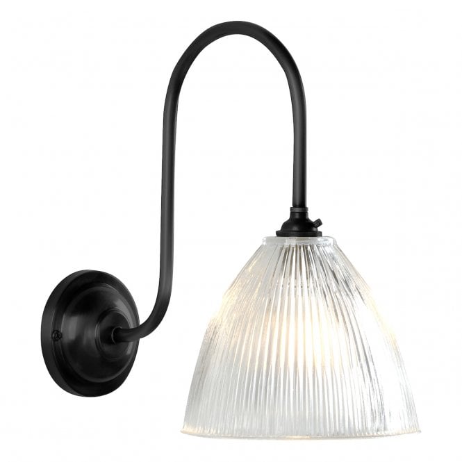 David Hunt Lighting Cambridge single wall light Black complete with ribbed glass