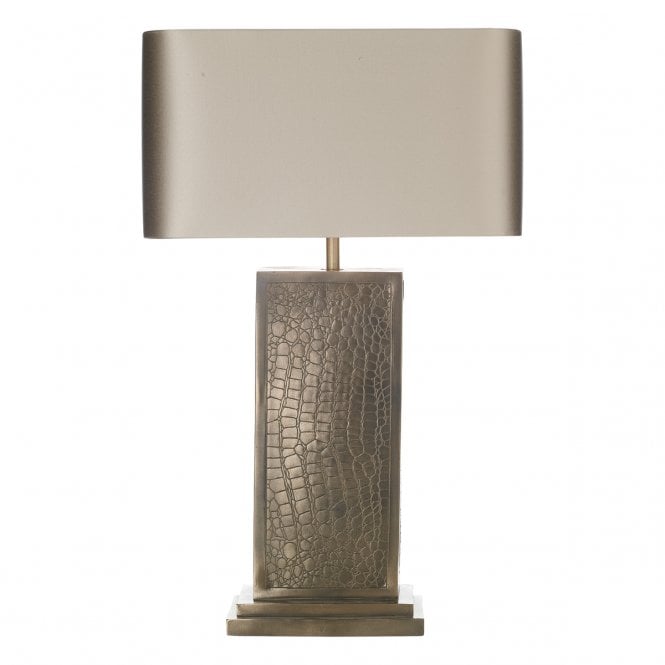 David Hunt Lighting Croc Table Lamp in Bronze Finish With Almond Cream Satin/Bronze Shade