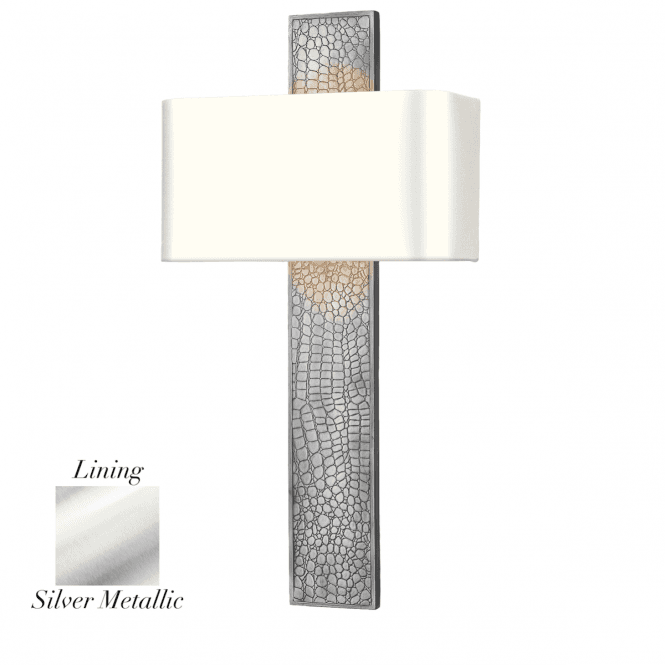David Hunt Lighting Croc Wall Light in Pewter Finish With Bespoke Swan Satin Silk Shade/Silver Inner