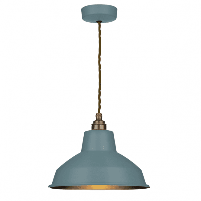 David Hunt Lighting Dexter Single Pendant River blue/Antique Brass and Brown Braided Cable