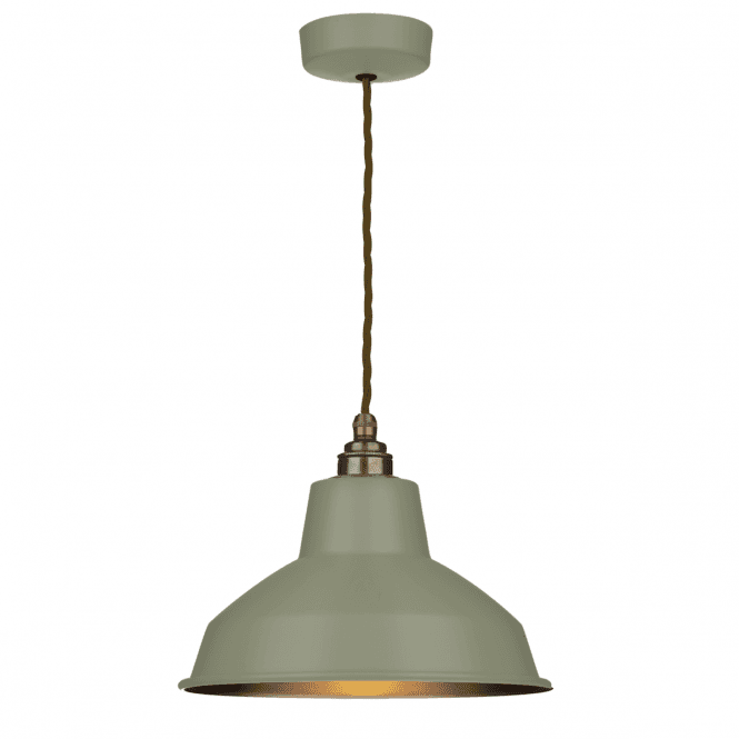 David Hunt Lighting Dexter Single Pendant Sage/Antique Brass and Brown Braided Cable