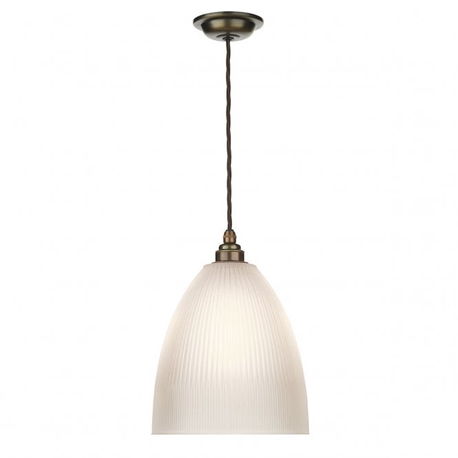 David Hunt Lighting Duxford 1 Light Pendant Antique Brass Complete with Reeded Glass