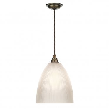 Duxford 1 Light Pendant Antique Brass Complete with Reeded Glass